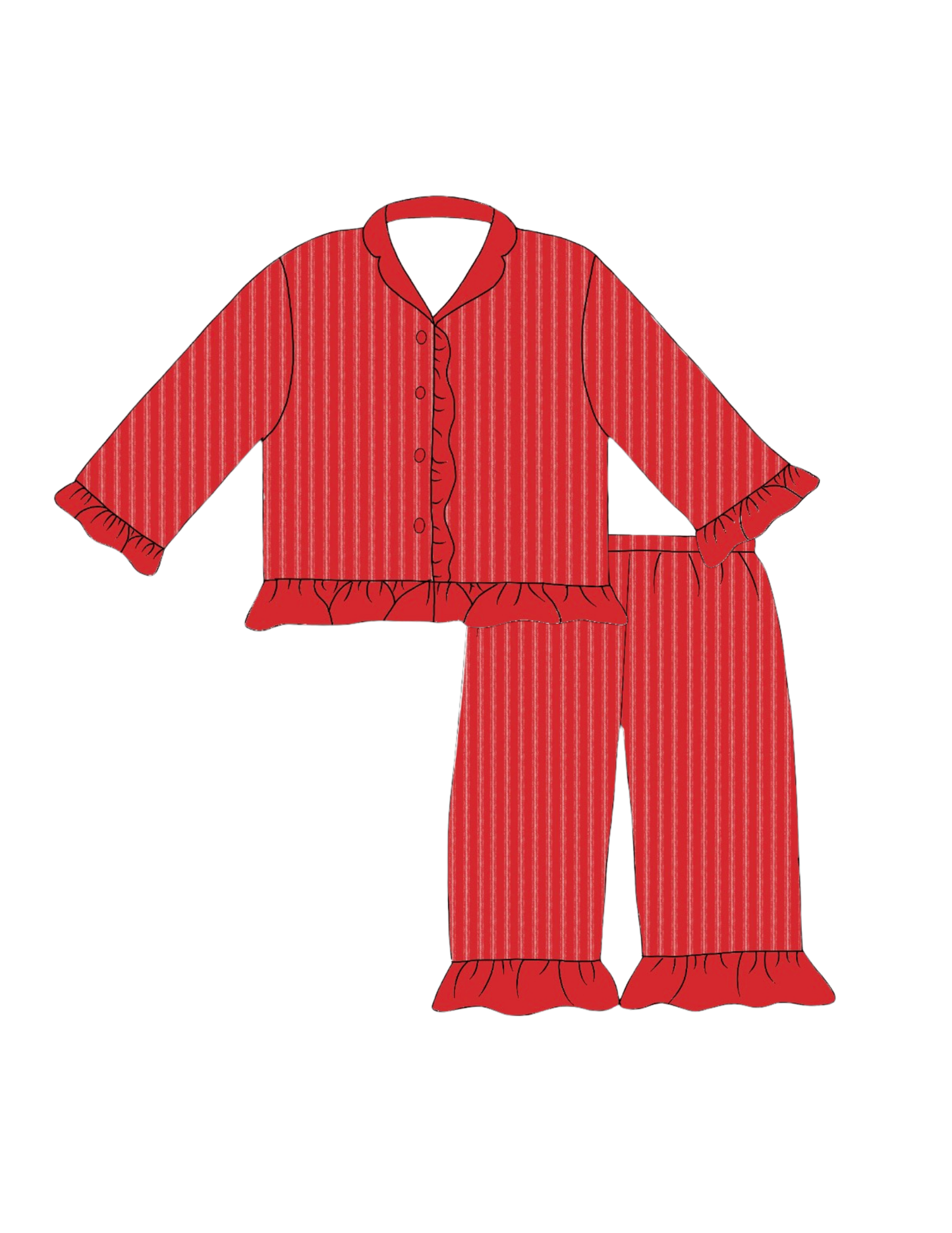 Red & White Striped Girl Set Loungewear-Knit