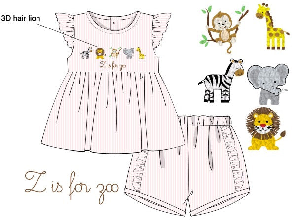 Zoo Animals French Knot Short Set Girls