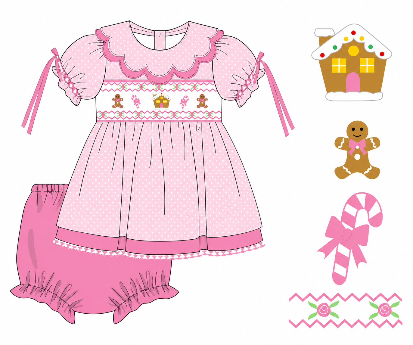 Tiny Gingerbread Dream Smocked Diaper Set