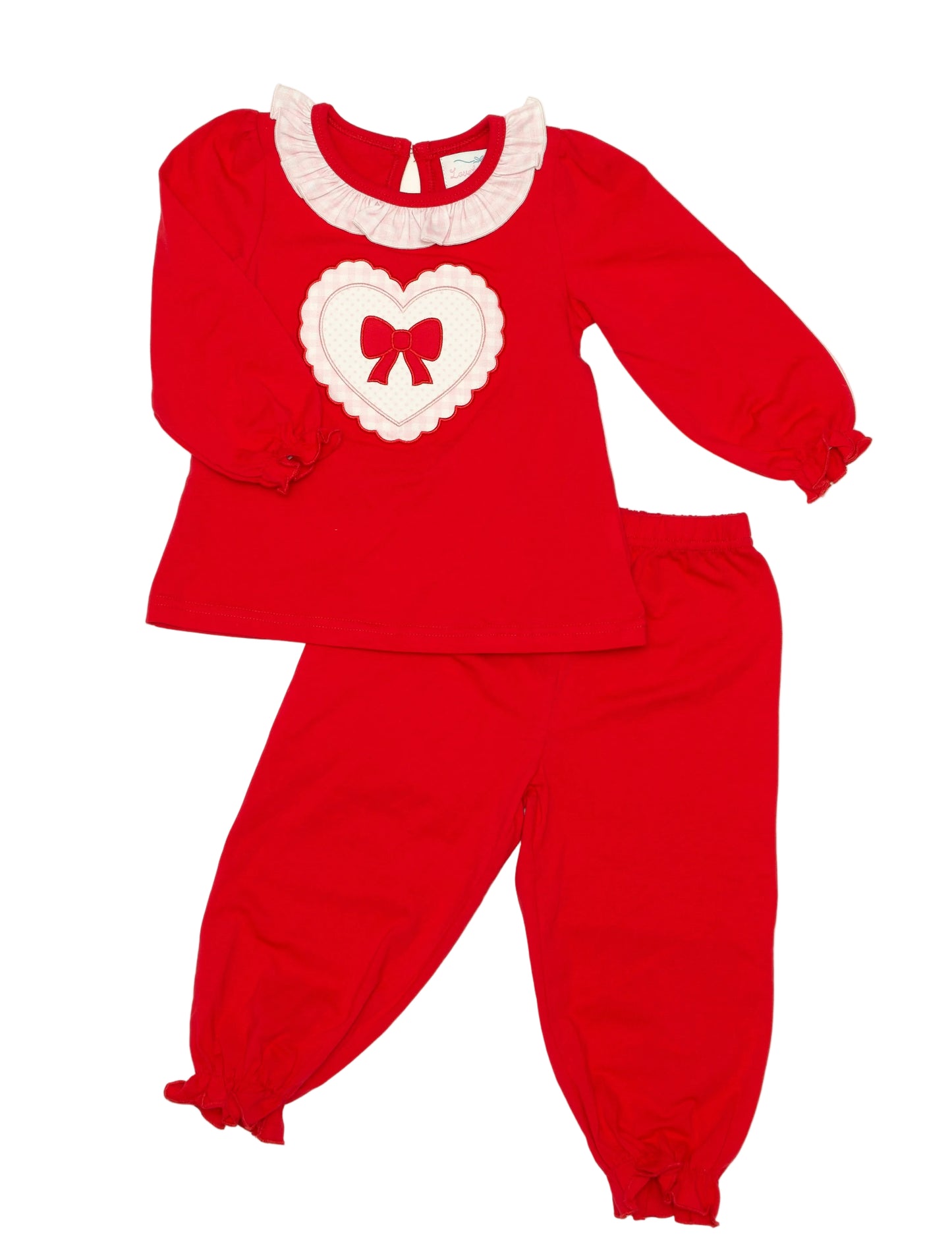 Knit red be mine pant set with appliqué girls valentines