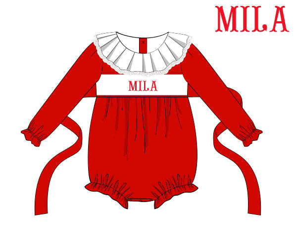 Red Custom Name Smocked Bubble