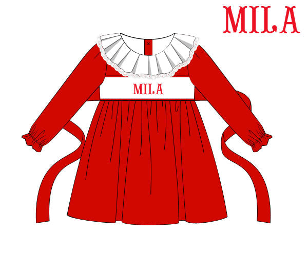 Red Custom Name Smocked Dress