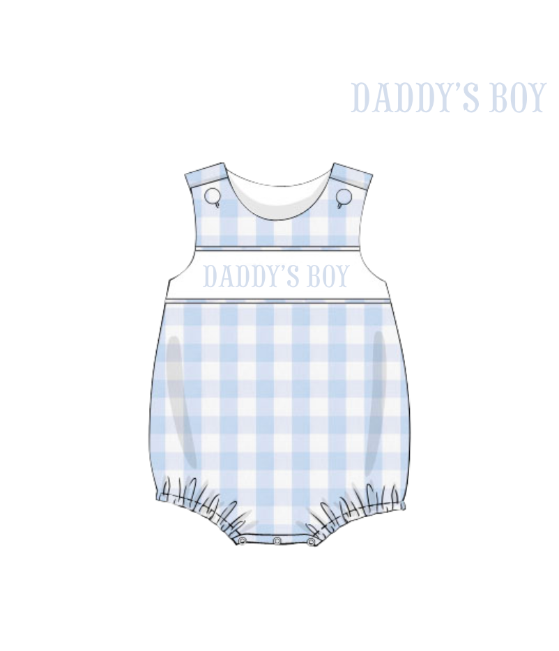 Daddy’s Boy hand-smocked bubble romper with chest detailing