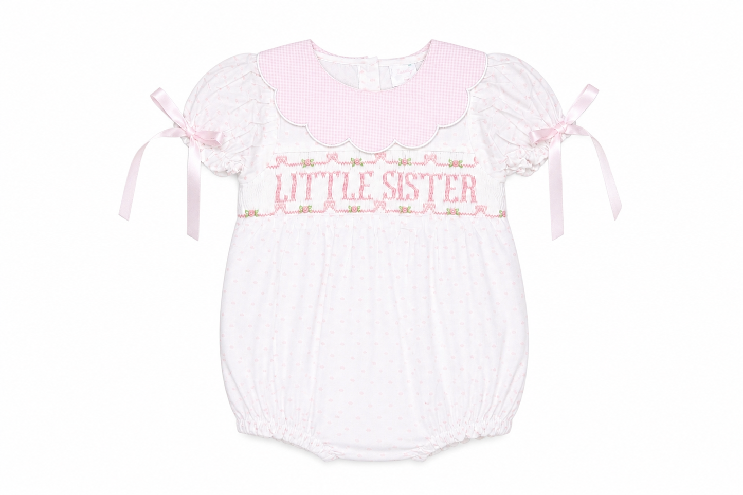 Little Sister Smocked Swiss Dot Rosettes Bubble