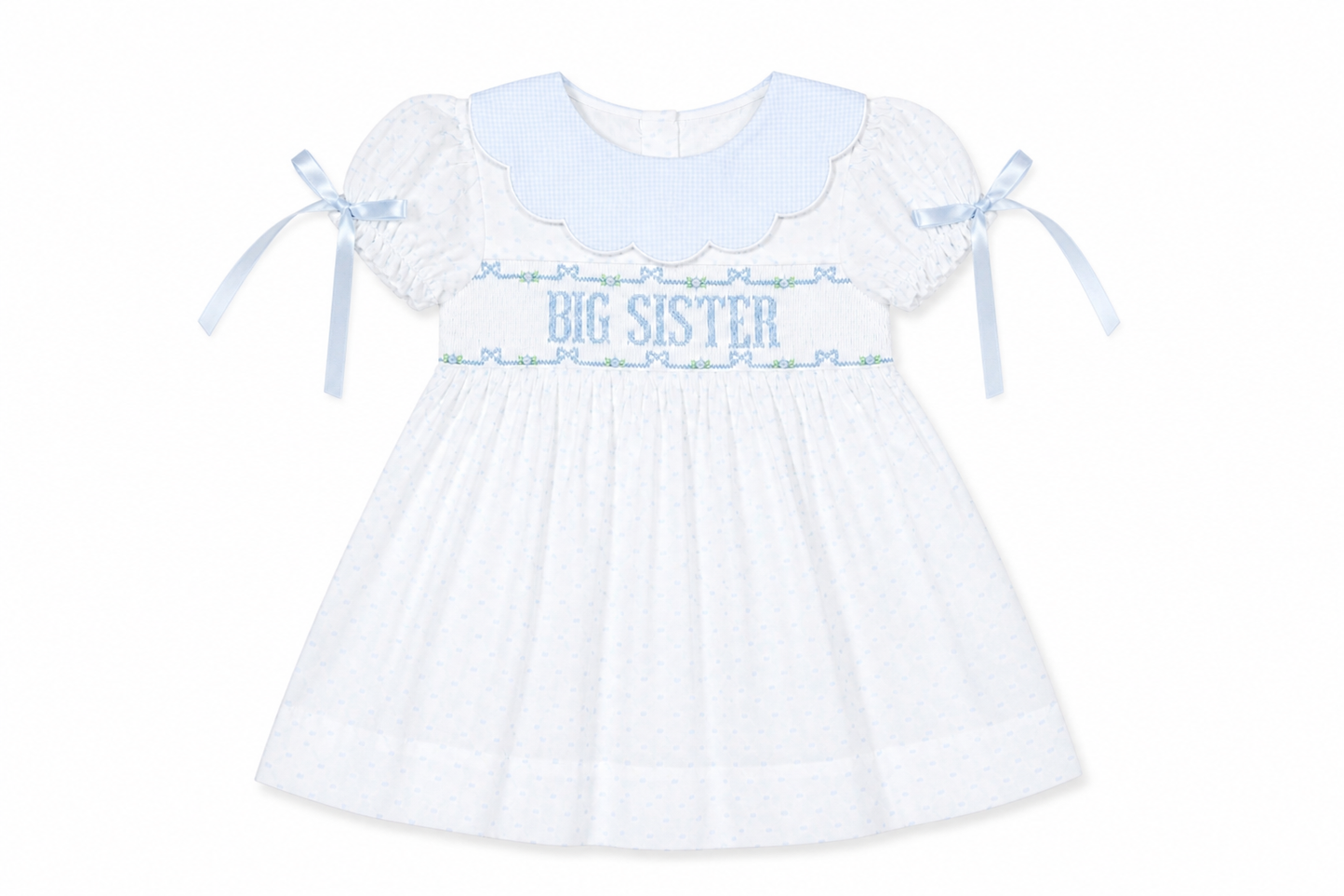 Big Sister Blue Rosettes Smocked Dress