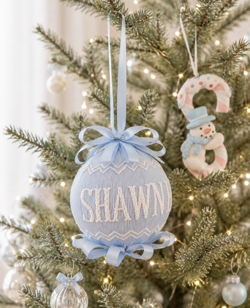 Blue Custom Name Smocked Ornament