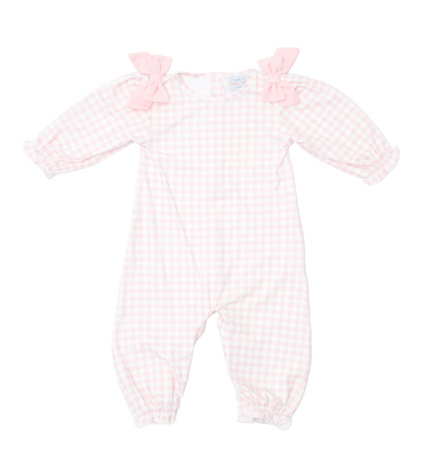 Pink gingham romper- long bubble for girls
