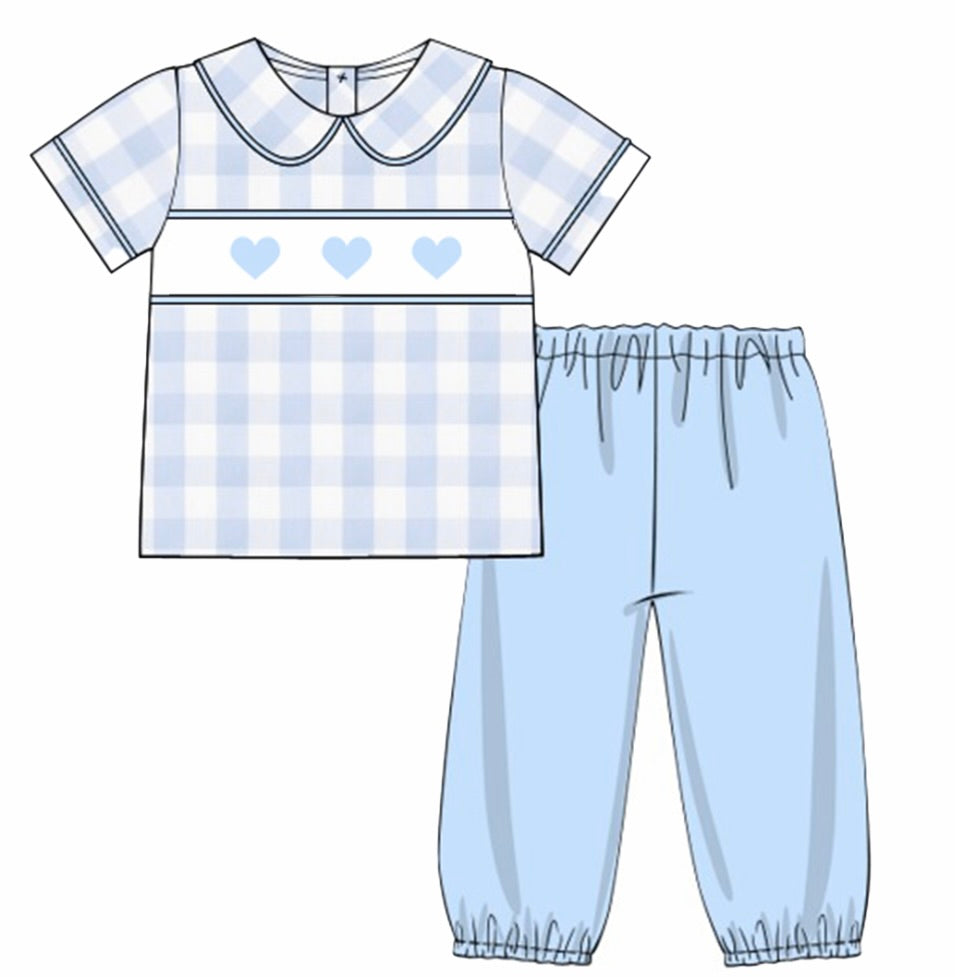 Smocked Blue Hearts Pant Set Boys