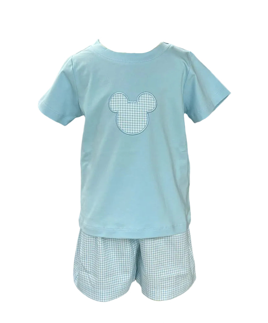 applique blue mouse set boys