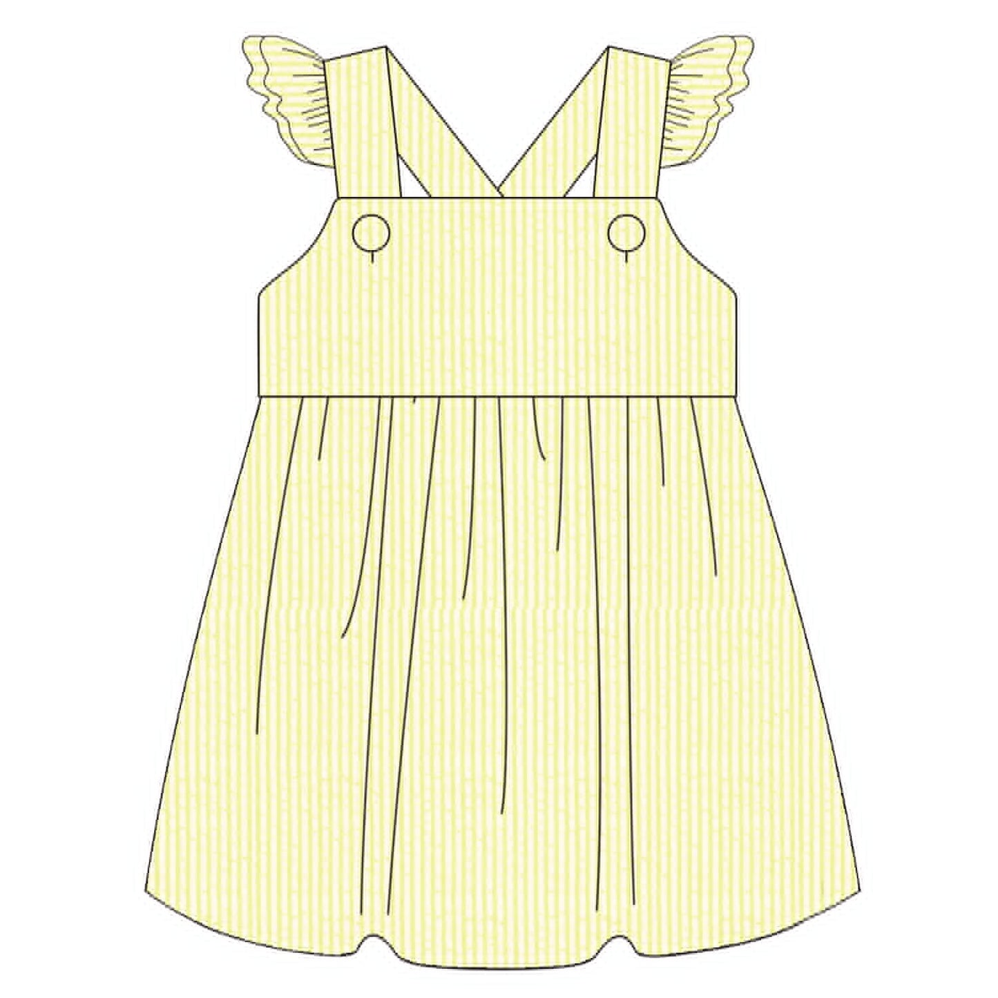 Yellow seersucker dress 100% cotton for babies and children