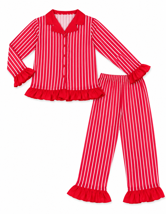 Women's Red and White Striped Knit Pajama Set