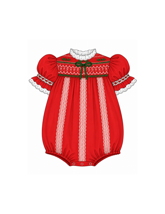 Red Heirloom Smocked Bubble