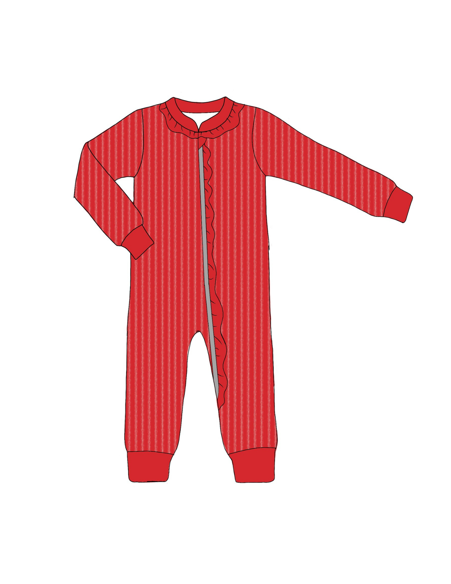 Red & White Striped Girl Zippy Loungewear-Knit