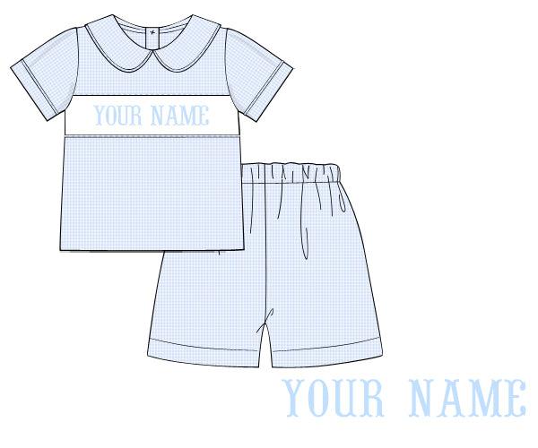 Pre Order Hand Smocked Custom Name Gingham Set