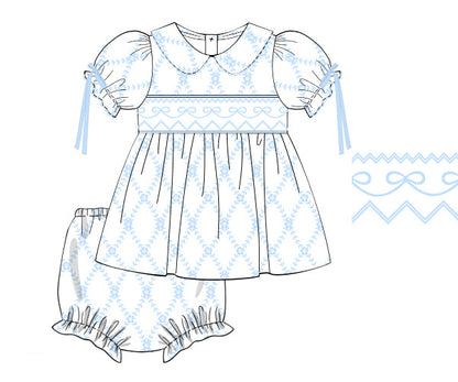 Blue Bows Diaper Set