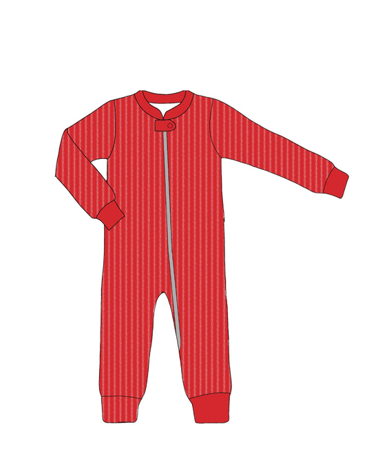 Red & White Striped Boy Zippy Loungewear-Knit
