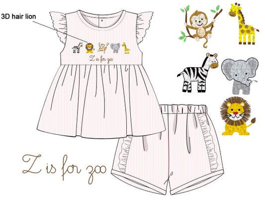 Zoo Animals French Knot Short Set Girls