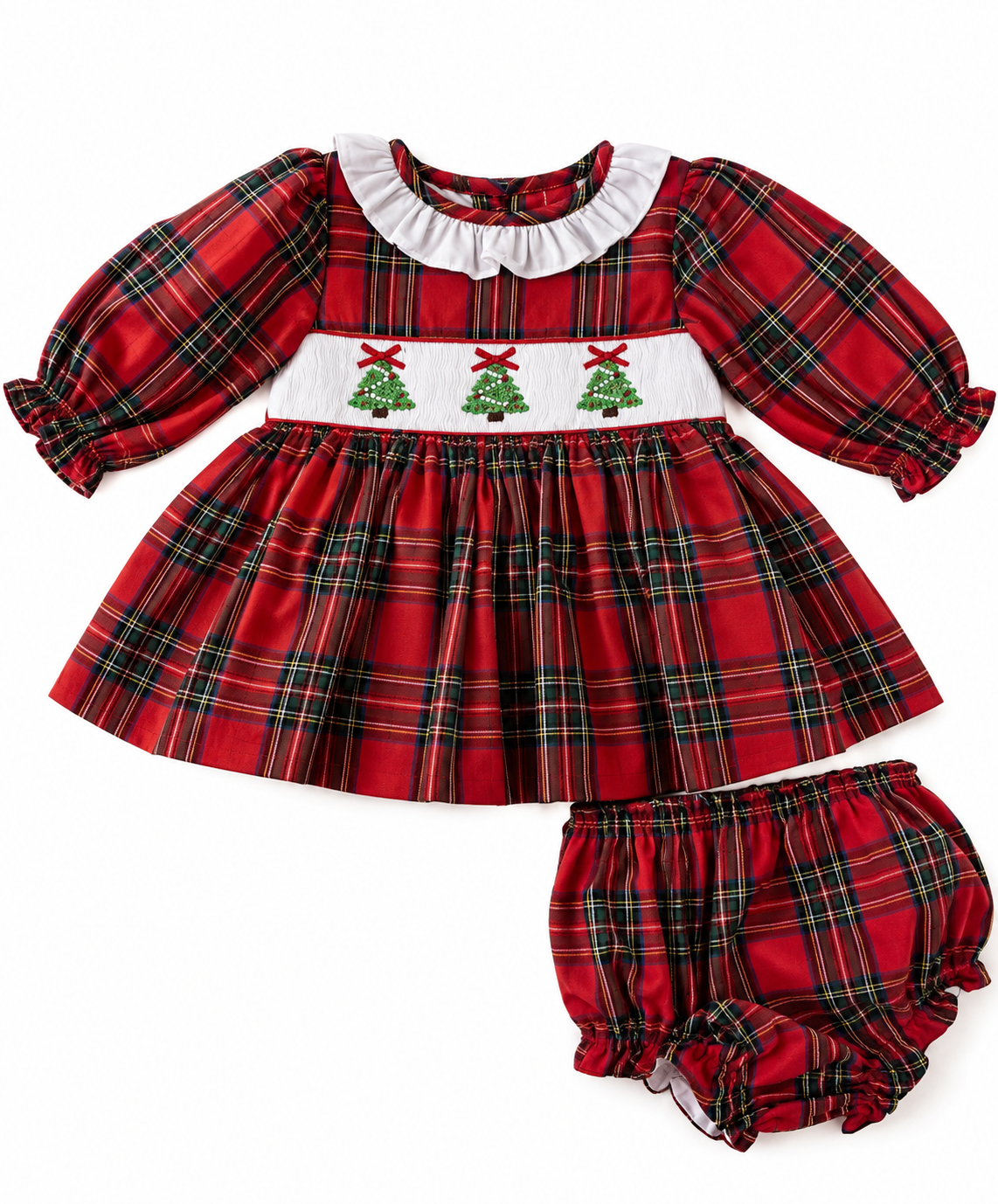 Christmas Tree Smocked Diaper Set