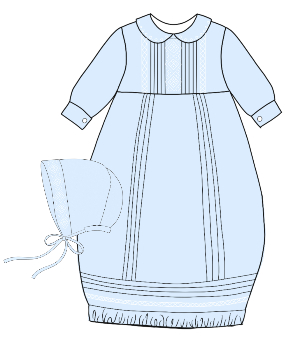 Blue Heirloom Baby Gown With Bonnet