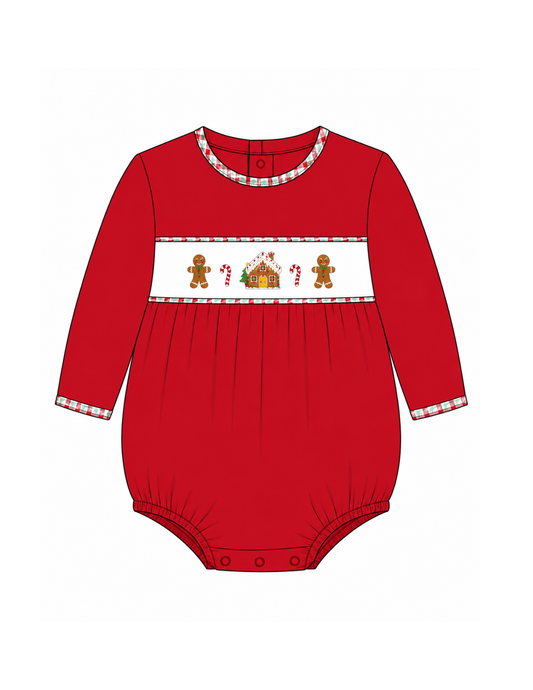 Tiny Gingerbread Dream Smocked Bubble Boys
