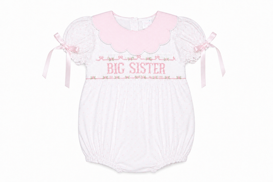 Big Sister Smocked Swiss Dot Rosettes Bubble
