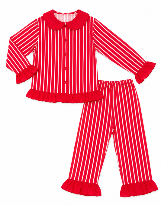 Red & White Striped Knit Pajamas Pajama Set