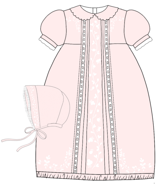 Pink Heirloom Baby Gown With Bonnet