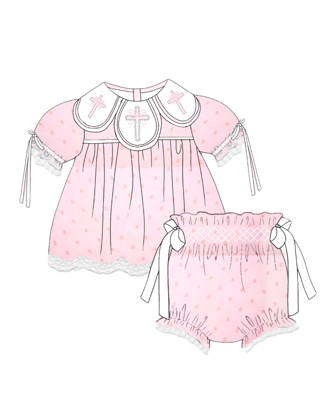 Pearls and Grace Smocked Girls Diaper Set