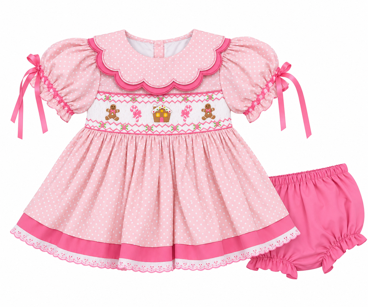 Tiny Gingerbread Dream Smocked Diaper Set