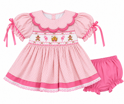 Tiny Gingerbread Dream Smocked Diaper Set