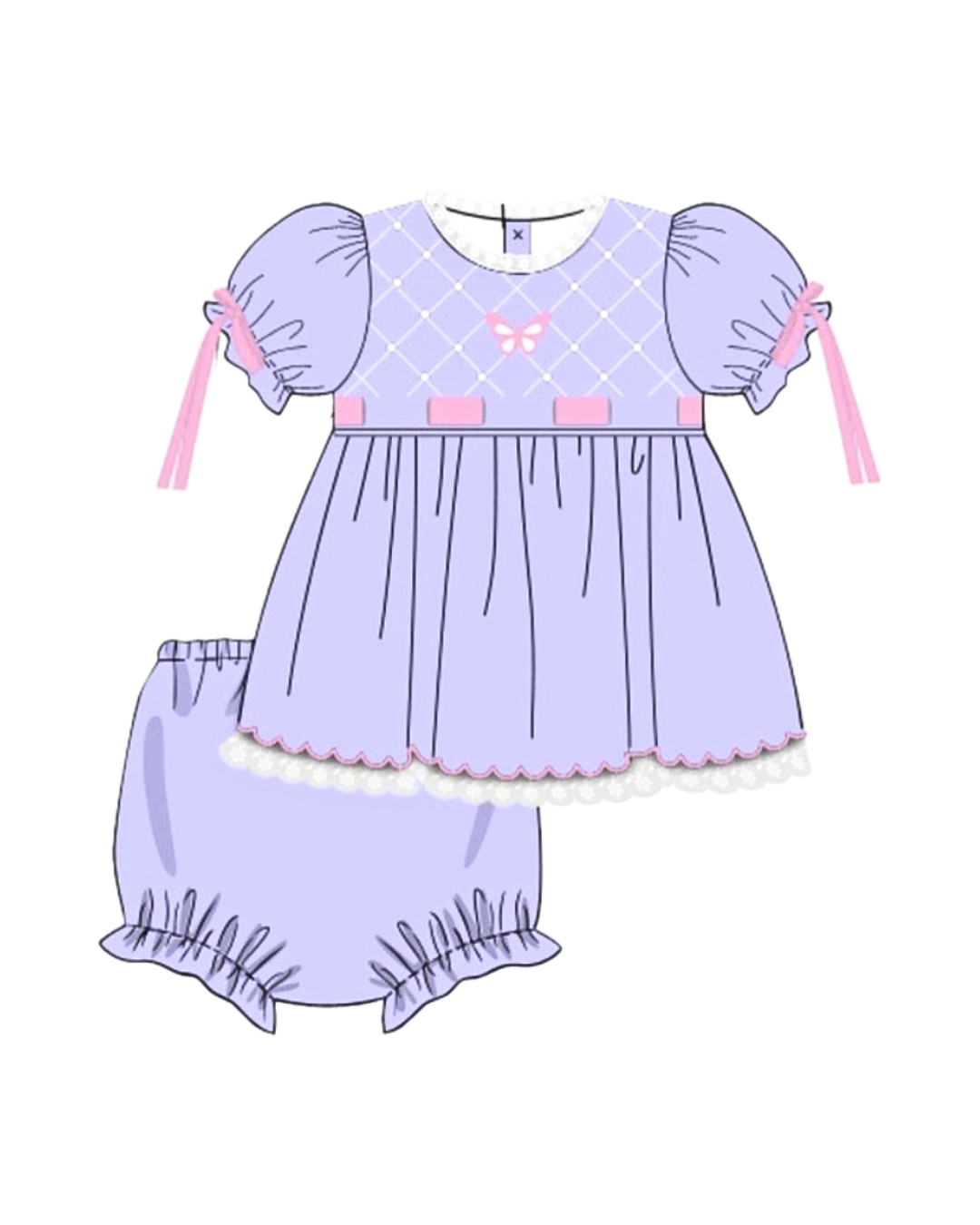Beaded Butterfly Smocked Diaper Set