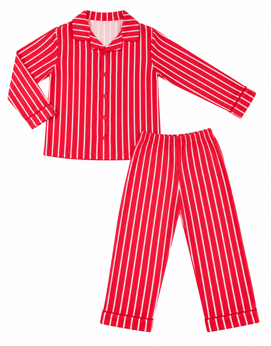 Red & White Striped Girl Knit Pajama Set