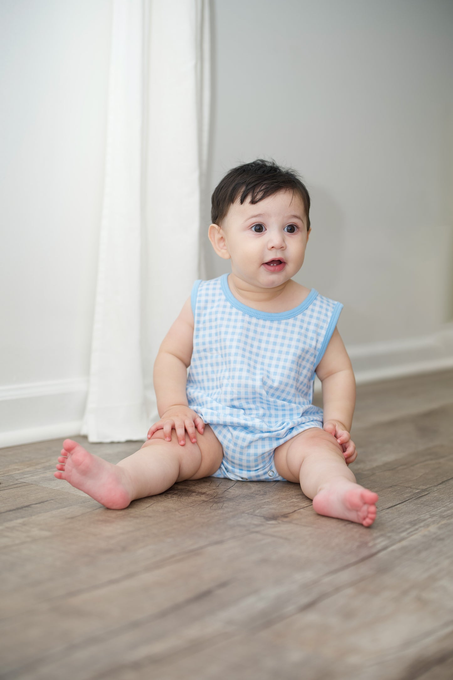 Knit Blue Gingham Bubble Boys