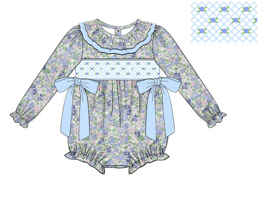 Smocked Tiny Floral Bubble