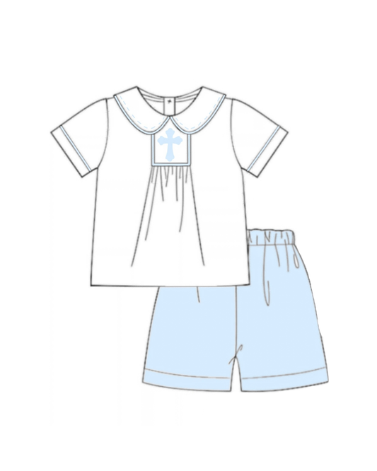 Blue Smocked Cross Boys Set