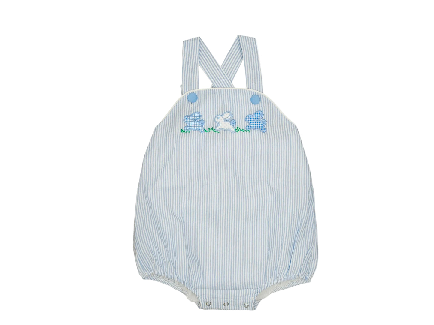 Baby romper with suspenders on a white background