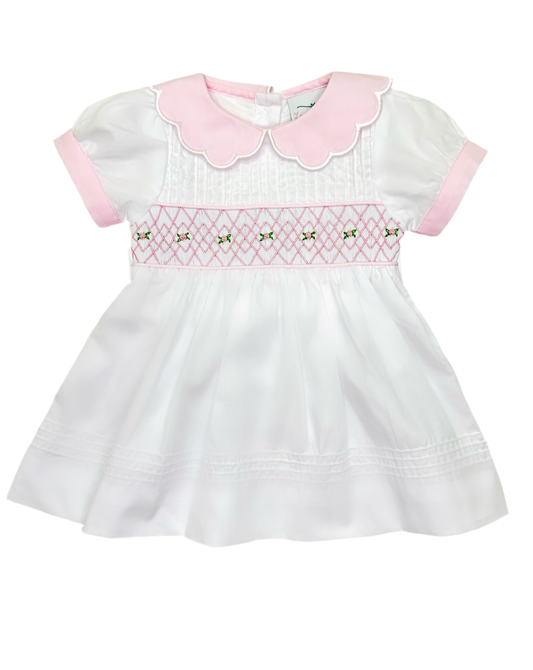 Smocked Heirloom Pink and White Dress