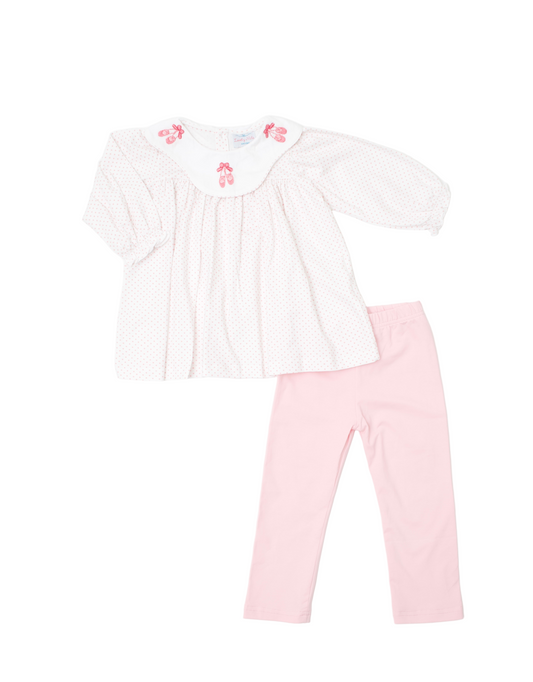 Pink tiny dot knit with hand embroidery ballerina pants set for girls 