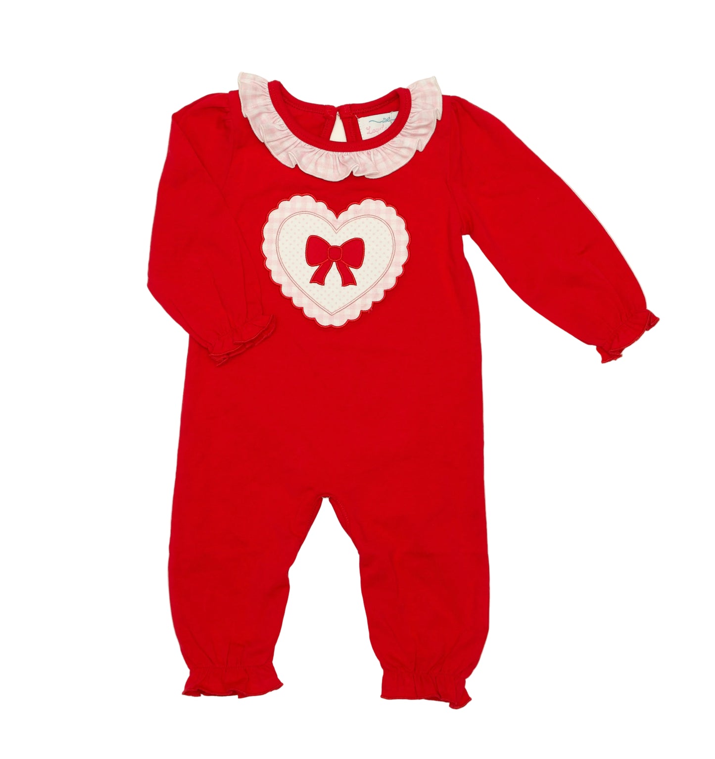 Red Knit be mine romper appliqué bow 