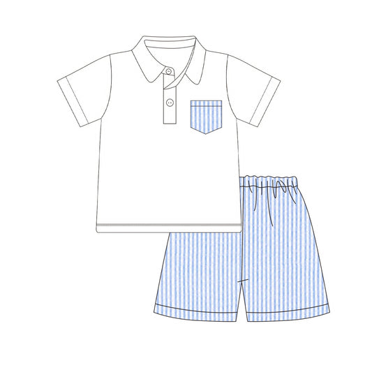 Blue seersucker short set 100% cotton for babies and children

Classic blue seersucker cotton short set for boys
