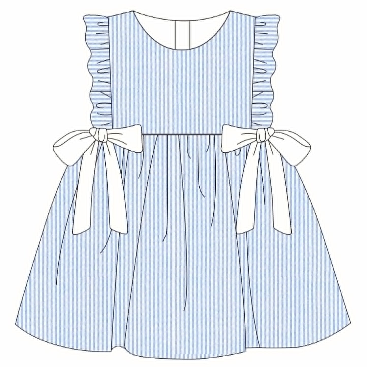 Classic blue seersucker cotton dress for babies and children