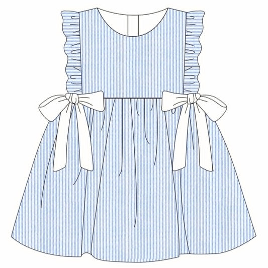 Classic blue seersucker cotton dress for babies and children