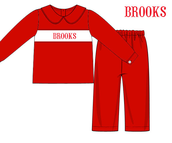 Boys Red Custom Name Smocked Set