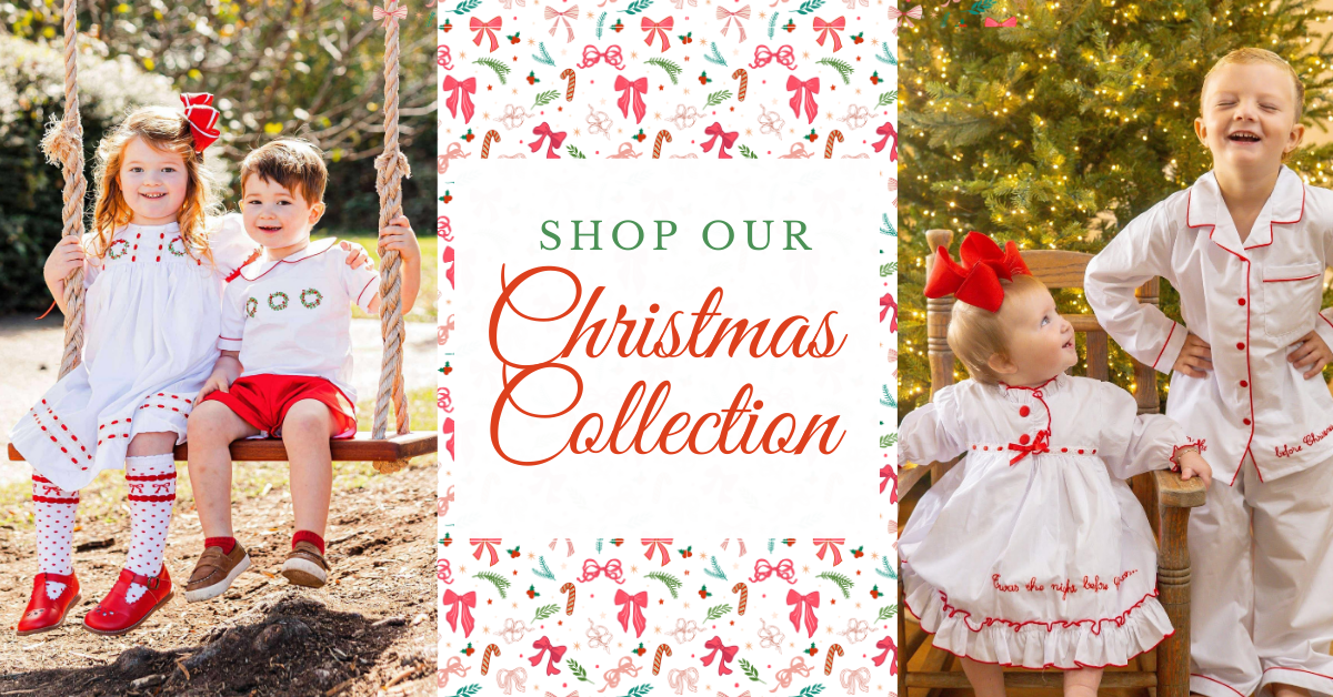 Timeless hand-smocked children’s Christmas clothing collection — festive holiday outfits. Shop now.