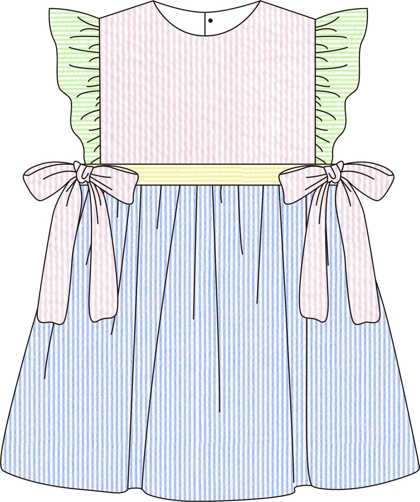 Colorblock seersucker dress 100% cotton for babies and children