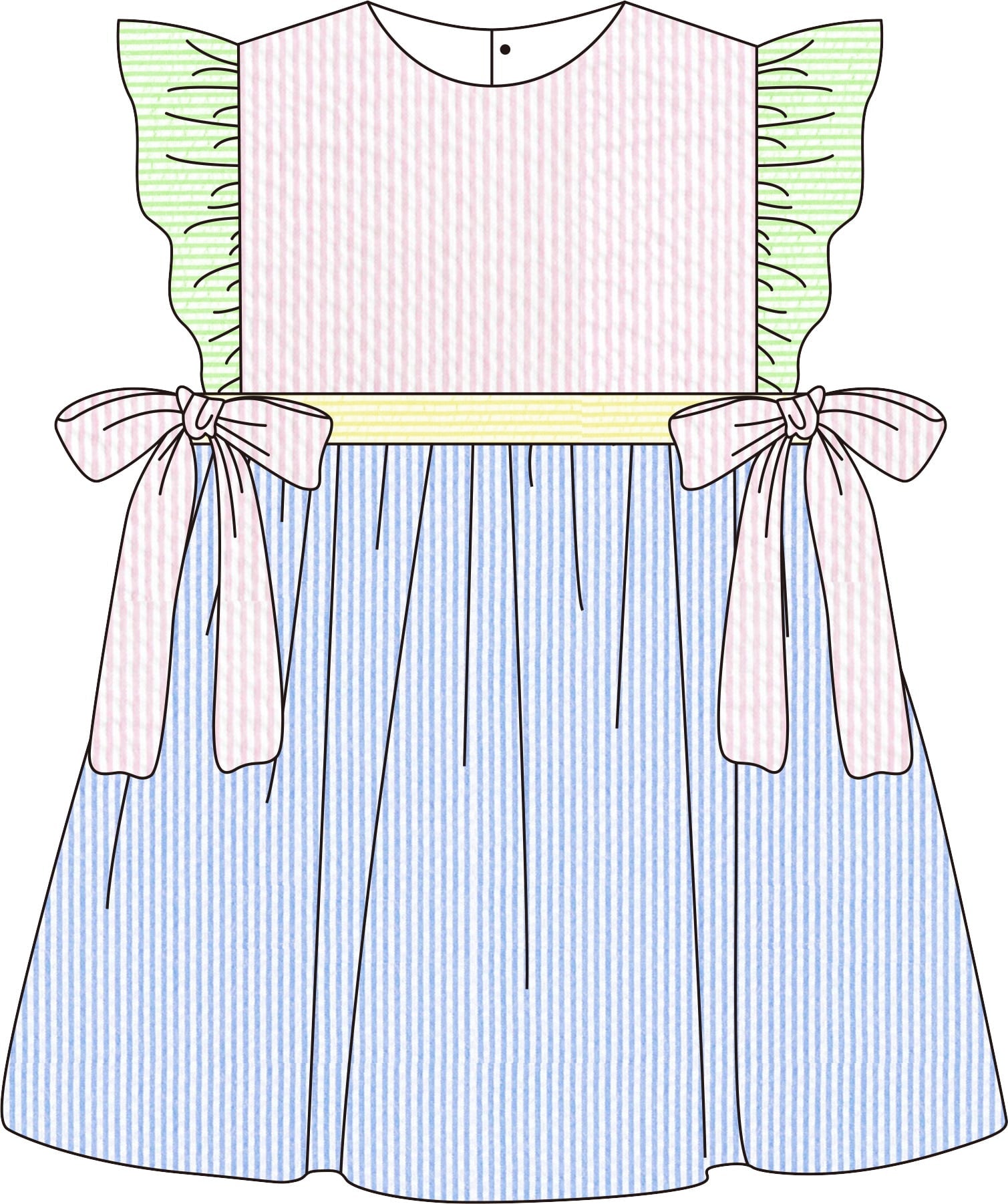 Colorblock seersucker dress 100% cotton for babies and children