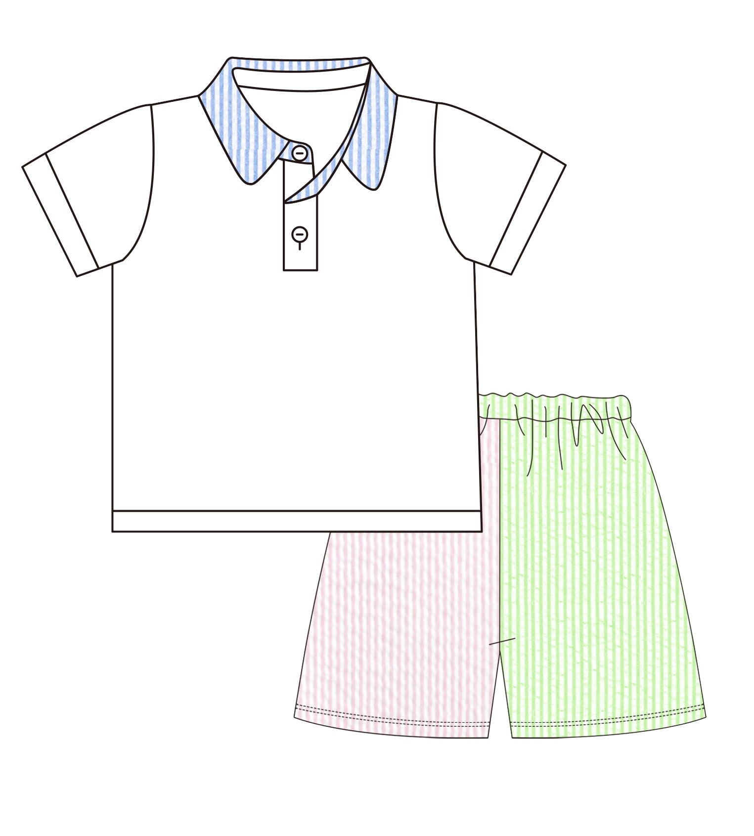 Colorblock seersucker short set 100% cotton for babies and children
