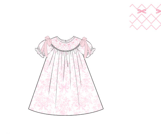 Pink floral dress with ruffled sleeves on a white background