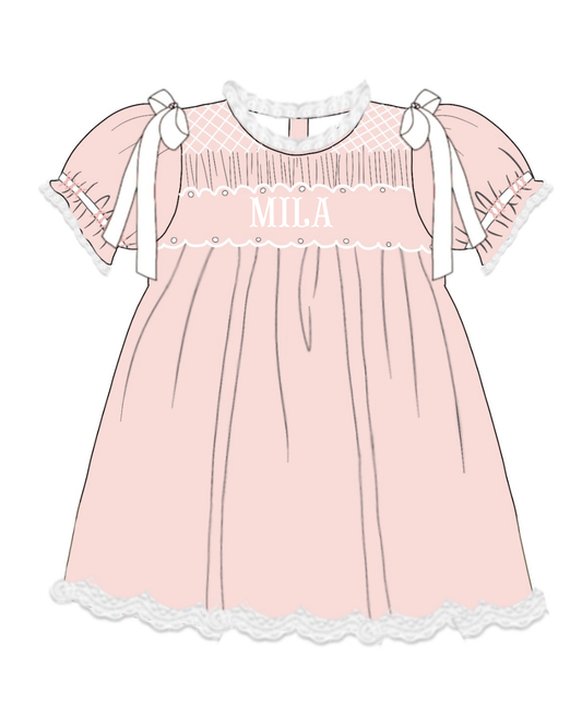 Southern Peach Custom Name Smock Dress