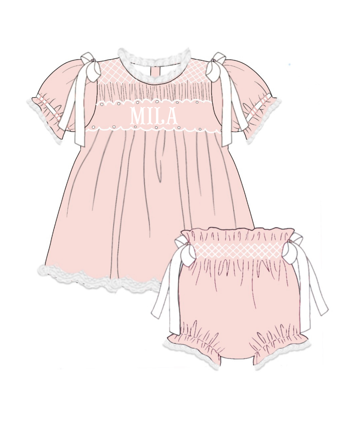 Southern Peach Custom Name Smocks Diaper Set
